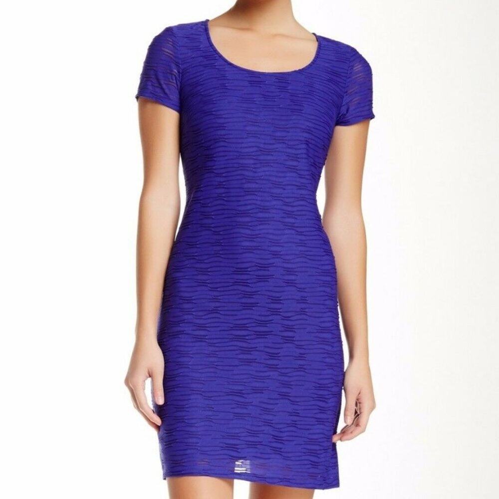 Marc New York Andrew Marc Short Sleeve A-Line Texture Knit Jacquard Dress MEDIUM